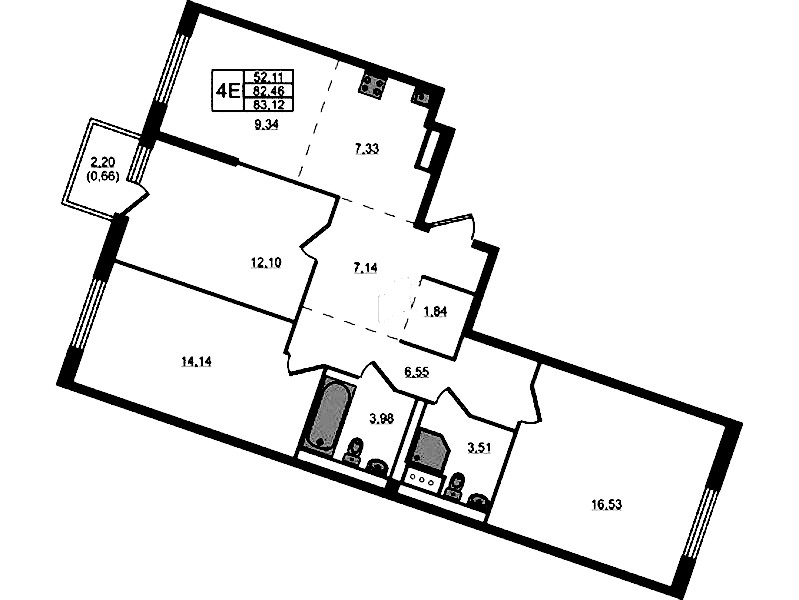 3-комнатная квартира 83.12 м², 6/9 эт., ЖК «Квартал Лаголово»